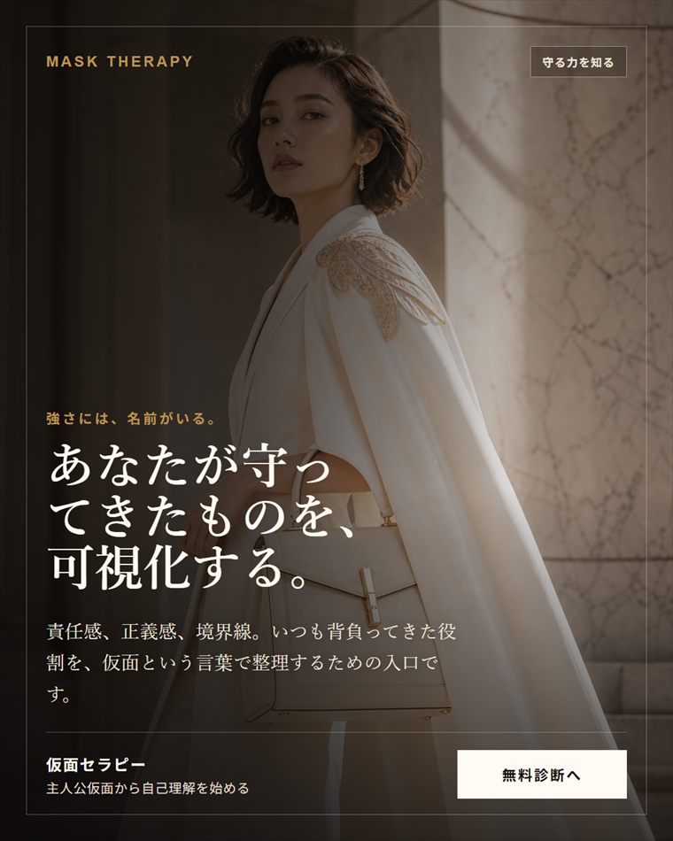仮面セラピーのモデル広告ビジュアル